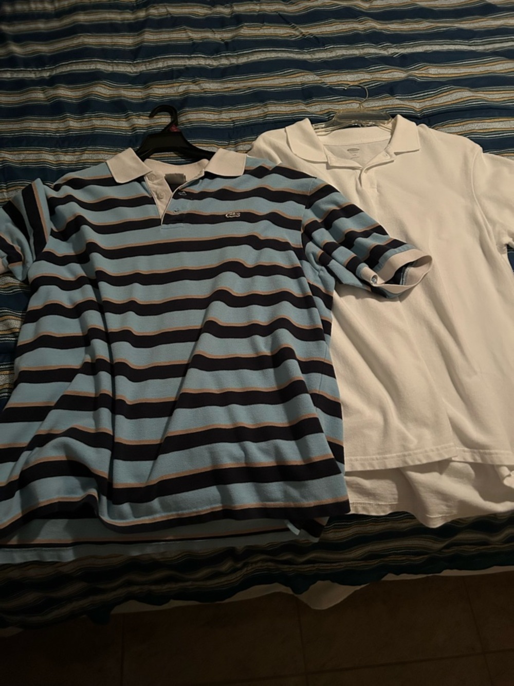 Lacoste Light Blue and White Striped Polo + White Polo